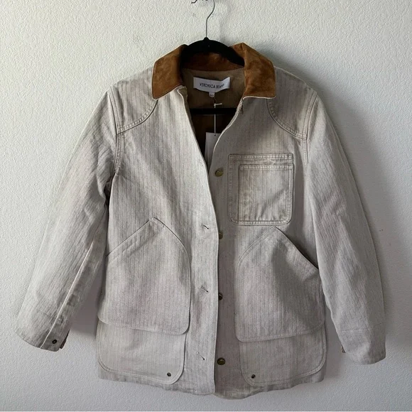 NWT Veronica Beard Abbas Barn Jacket in Oatmeal Suede Collar SZ XS - Picture 3 of 11